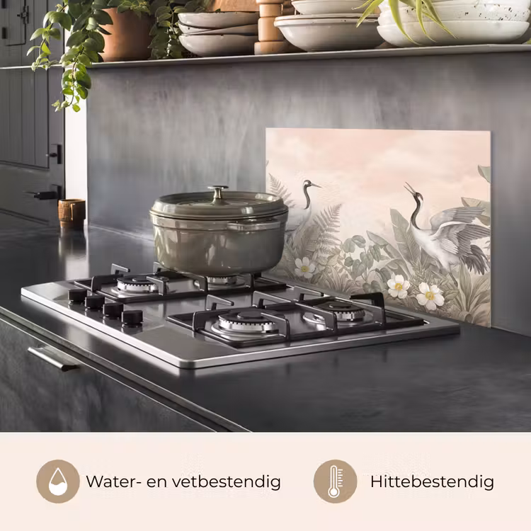 Spatscherm keuken - Kraanvogels - Natuur - Roze — 2