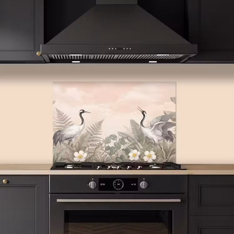 Spatscherm keuken - Kraanvogels - Natuur - Roze — 5