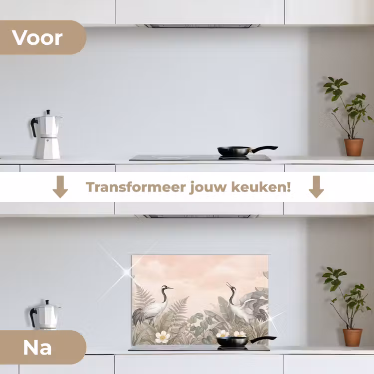 Spatscherm keuken - Kraanvogels - Natuur - Roze — 7
