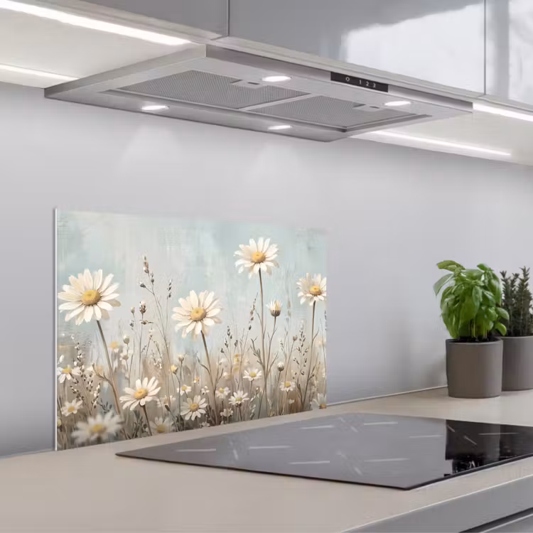 Spatscherm keuken - Madelief - Illustratie - Wit — 1