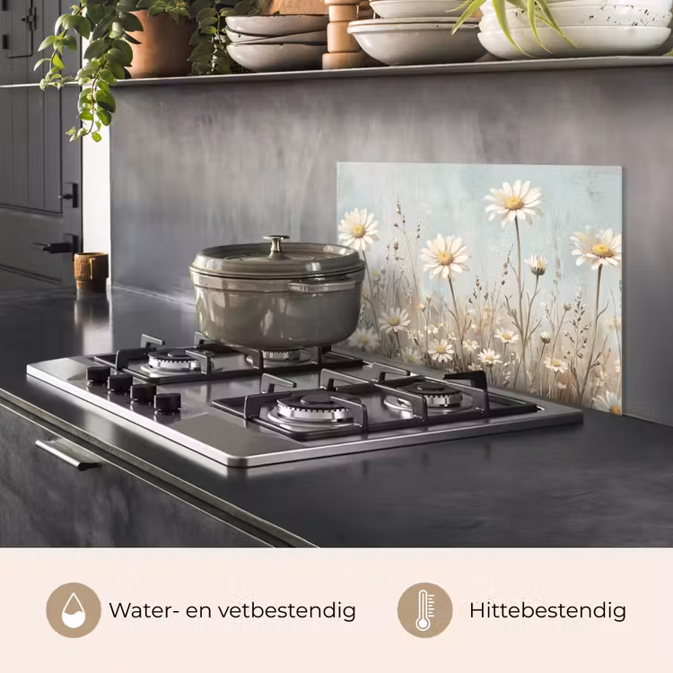Spatscherm keuken - Madelief - Illustratie - Wit — 2