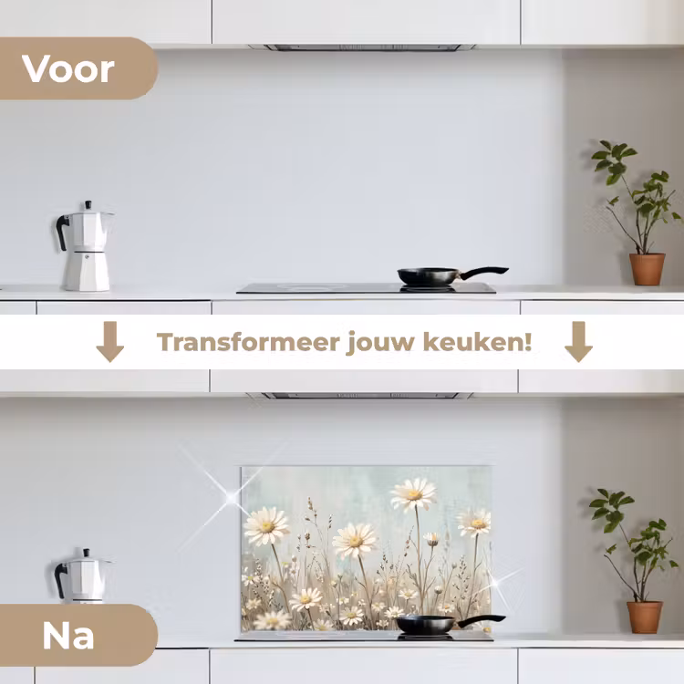 Spatscherm keuken - Madelief - Illustratie - Wit — 7