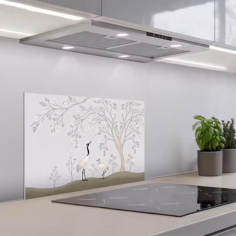 Spatscherm keuken - Minimalistisch - Kraanvogels - Blauw — 1