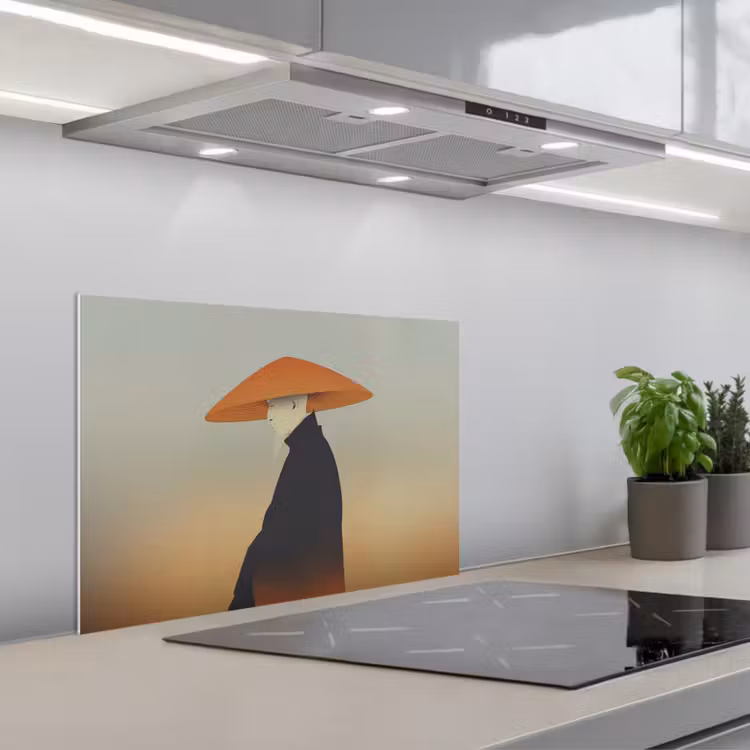 Spatscherm keuken - Minimalistisch - Silhouet - Oranje — 1