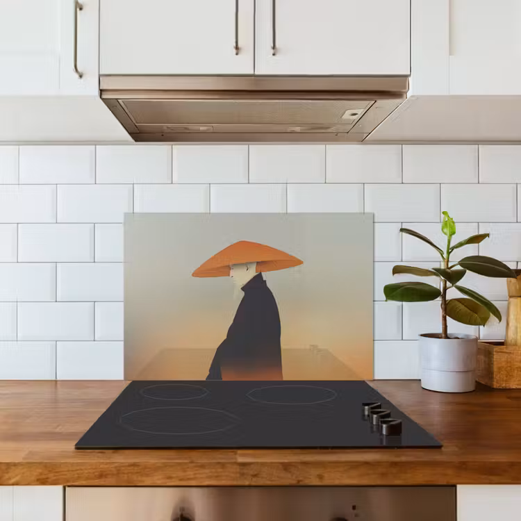 Spatscherm keuken - Minimalistisch - Silhouet - Oranje — 3