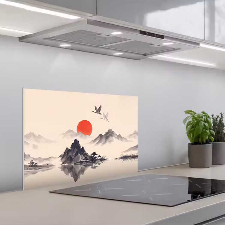 Spatscherm keuken - Oosters - Kraanvogels - Landschap — 1