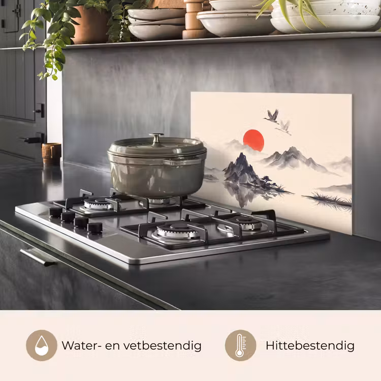 Spatscherm keuken - Oosters - Kraanvogels - Landschap — 2