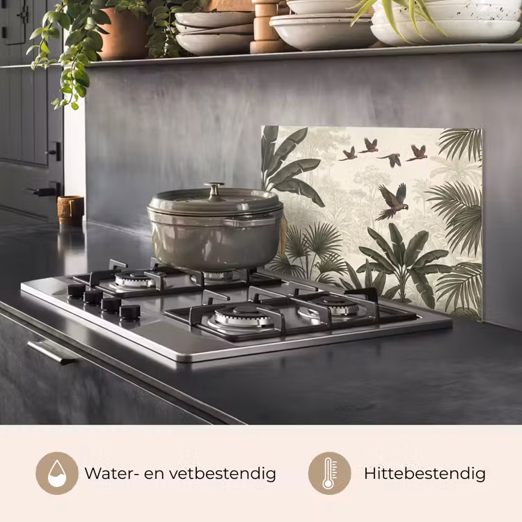 Spatscherm keuken - Papagaaien - Jungle - Tropisch - Green — 2