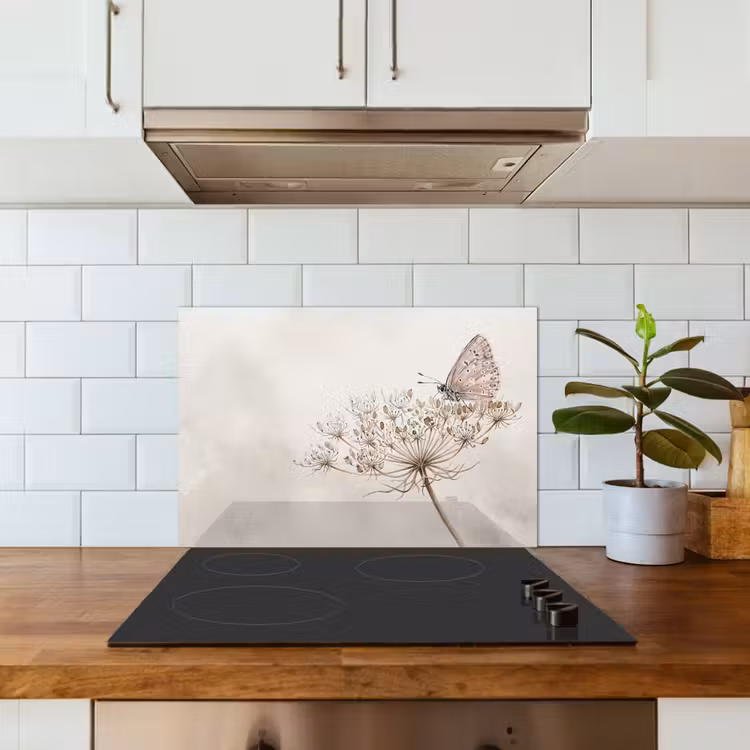 Spatscherm keuken - Vlinder - Bloem -Natuur - Beige — 3
