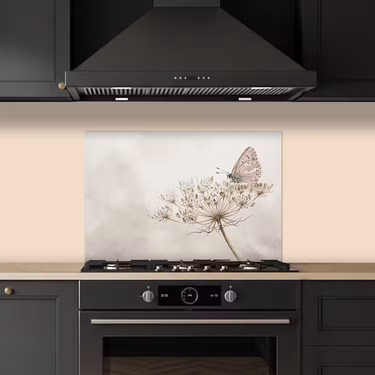 Spatscherm keuken - Vlinder - Bloem -Natuur - Beige — 5