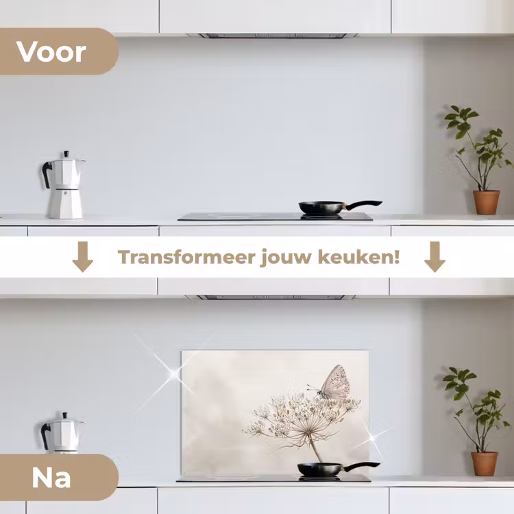 Spatscherm keuken - Vlinder - Bloem -Natuur - Beige — 7