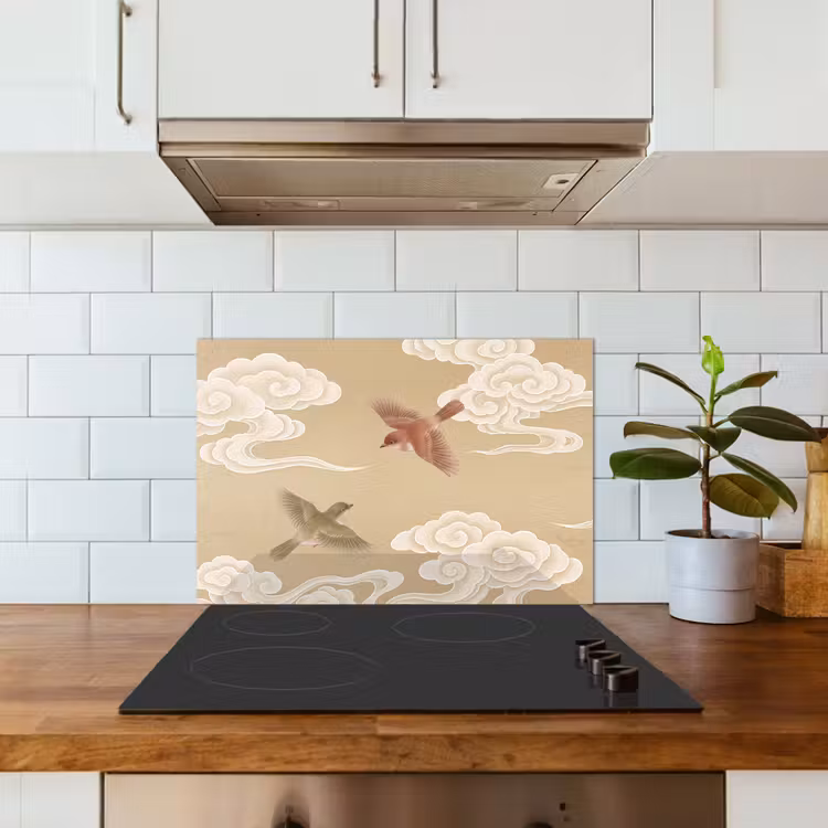 Spatscherm keuken - Vogels - Vliegen - Beige — 3