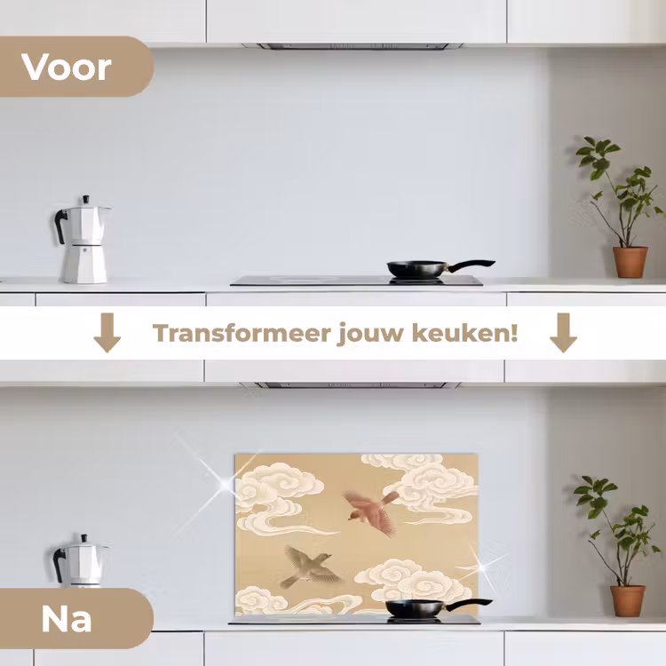 Spatscherm keuken - Vogels - Vliegen - Beige — 7