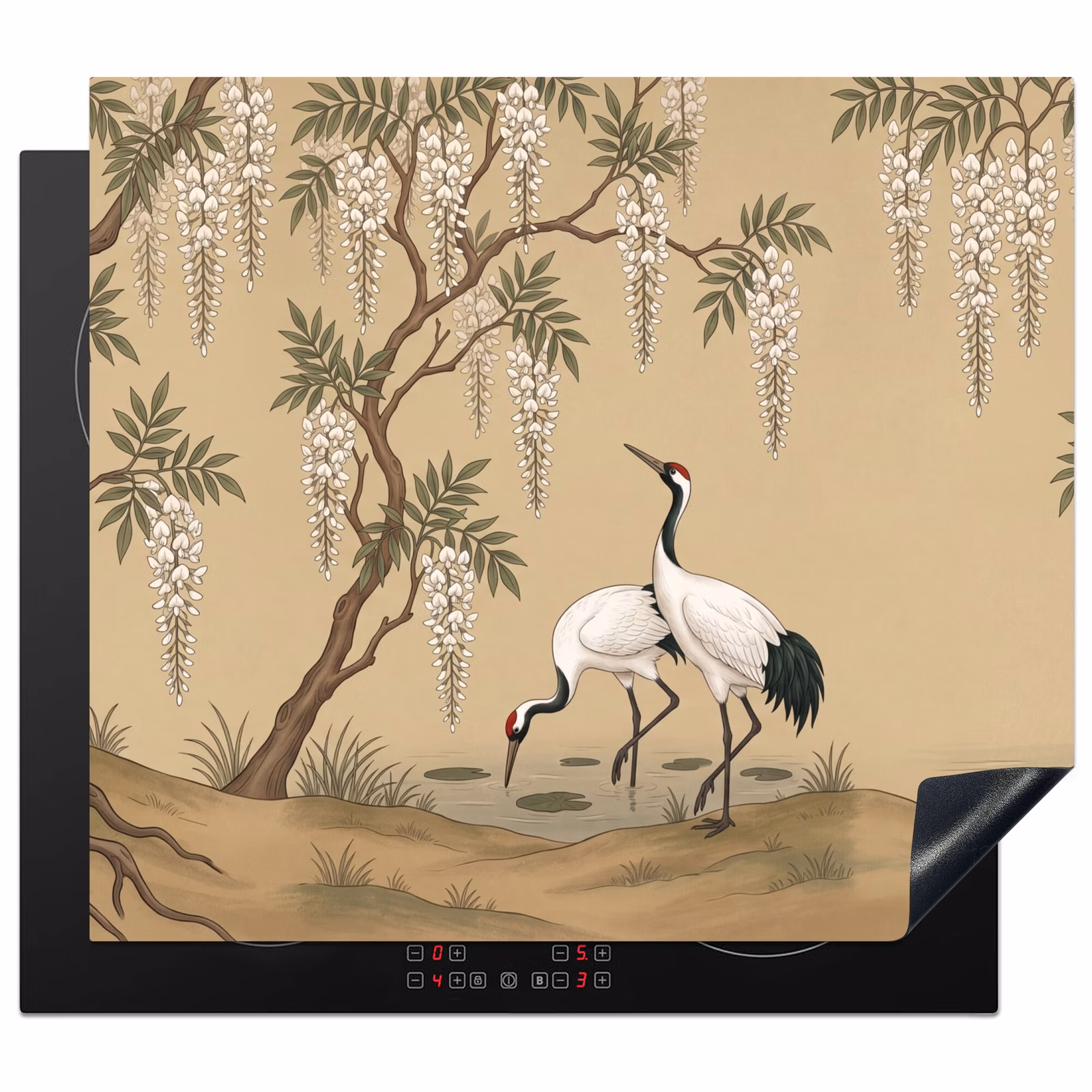 Inductie beschermer - Kraanvogels - Water - Beige — 1