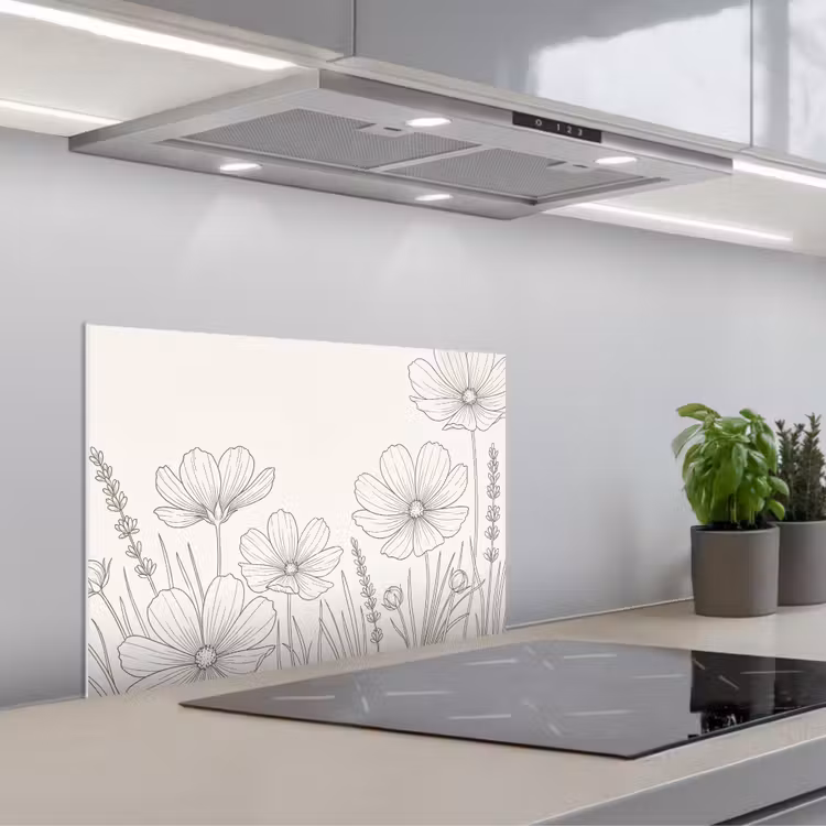 Spatscherm keuken - Minimalistisch - Modern - Bloemen - Beige — 1
