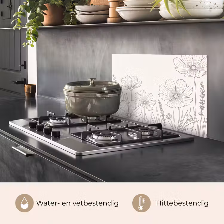 Spatscherm keuken - Minimalistisch - Modern - Bloemen - Beige — 2