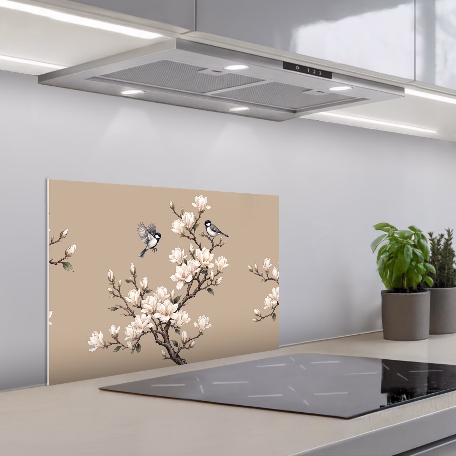 Spatscherm keuken - Oosters - Vogels - Beige — 1