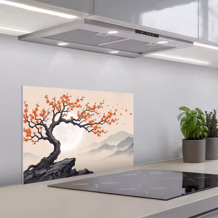 Spatscherm keuken - Aziatisch - Bloesem - Rood — 1