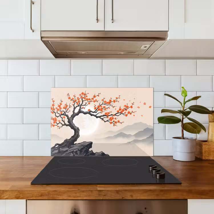 Spatscherm keuken - Aziatisch - Bloesem - Rood — 3