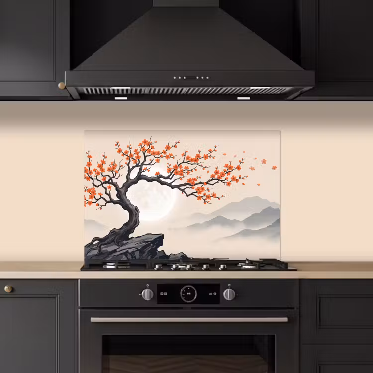 Spatscherm keuken - Aziatisch - Bloesem - Rood — 5