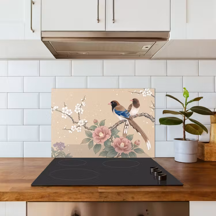 Spatscherm keuken - Bloemen - Vogels - Bloemen — 3
