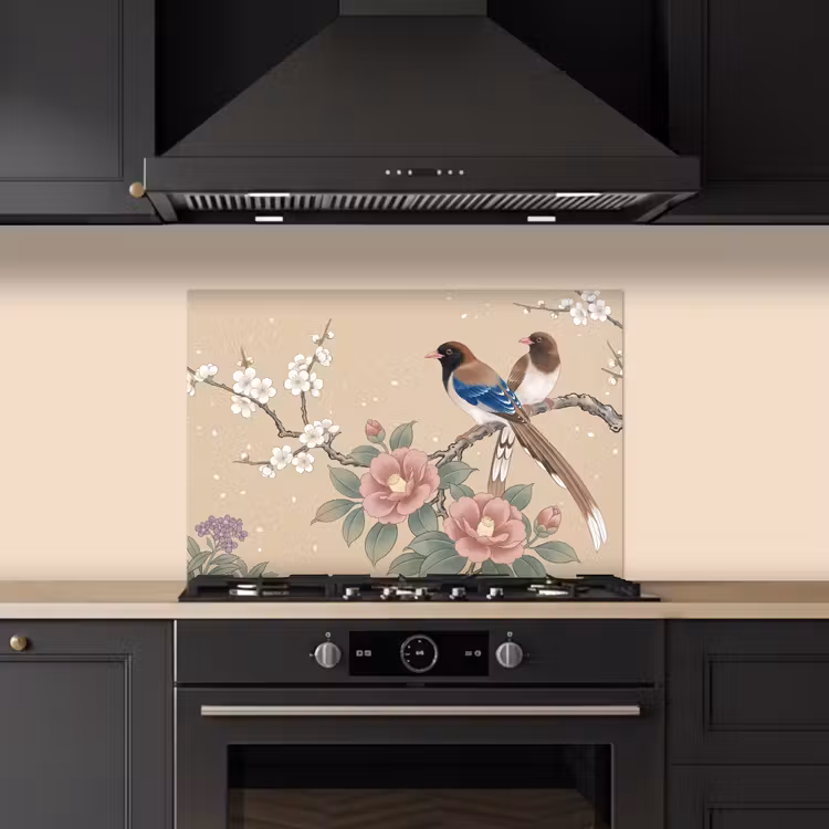 Spatscherm keuken - Bloemen - Vogels - Bloemen — 5