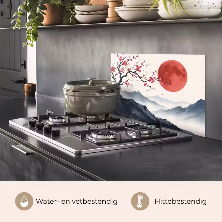 Spatscherm keuken - Kersenbloesem - Oosters - Rood — 2