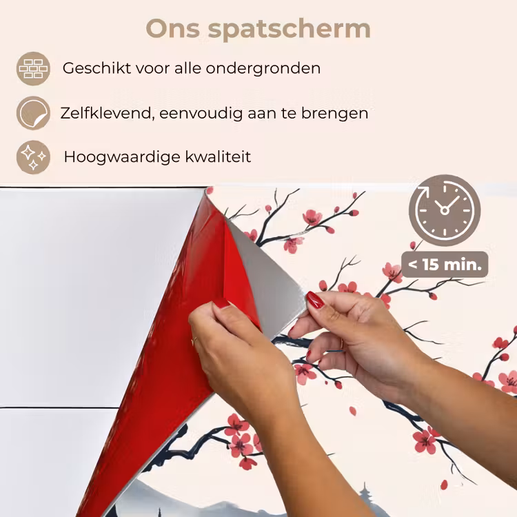 Spatscherm keuken - Kersenbloesem - Oosters - Rood — 4