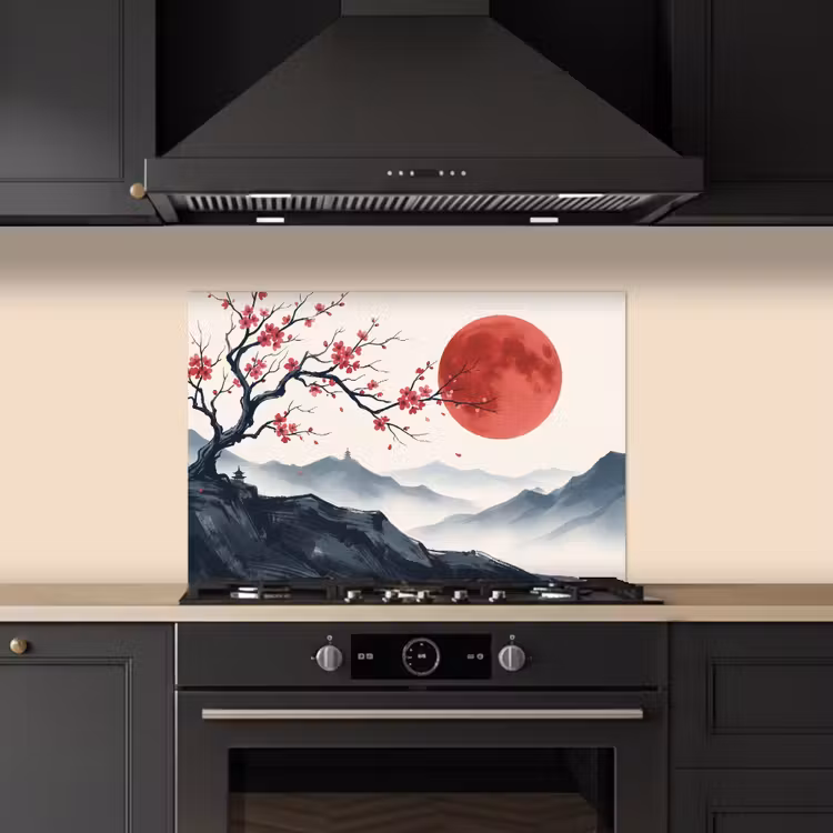 Spatscherm keuken - Kersenbloesem - Oosters - Rood — 5