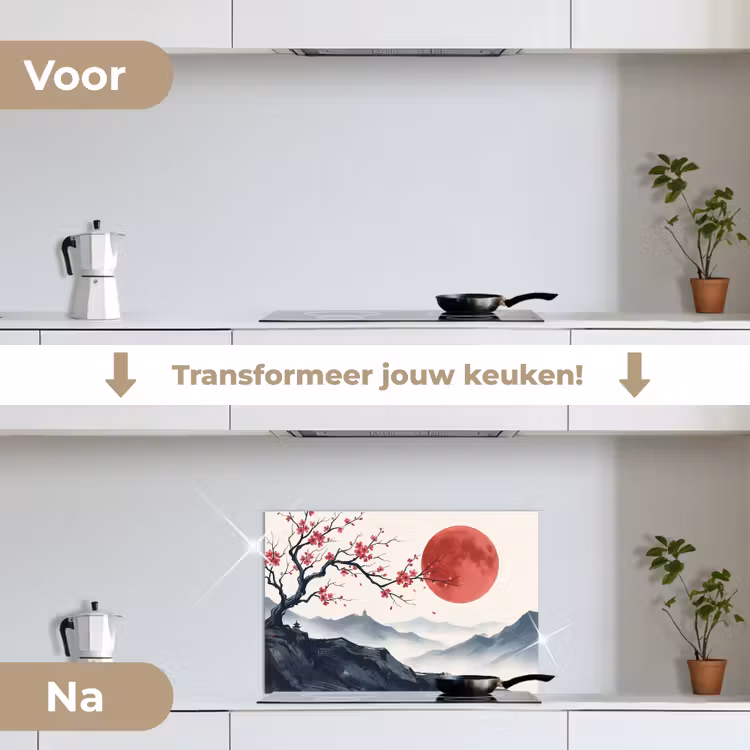 Spatscherm keuken - Kersenbloesem - Oosters - Rood — 7