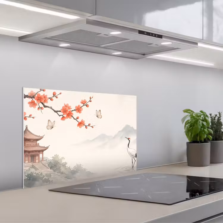 Spatscherm keuken - Kraanvogel - Azië - Klassiek — 1
