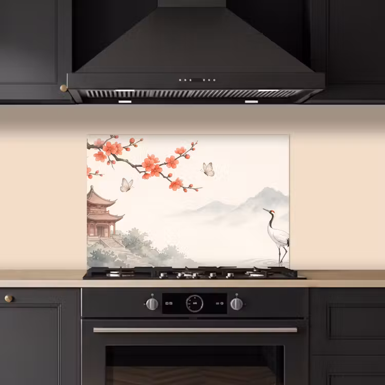 Spatscherm keuken - Kraanvogel - Azië - Klassiek — 5