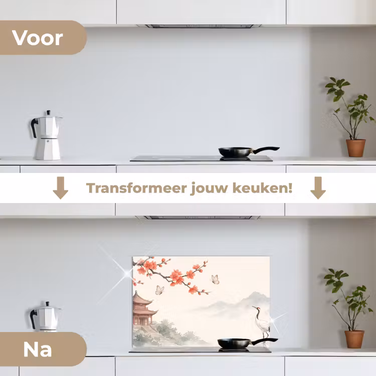 Spatscherm keuken - Kraanvogel - Azië - Klassiek — 7