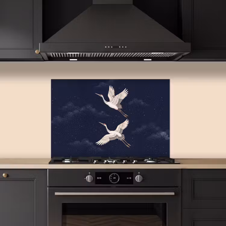 Spatscherm keuken - Kraanvogels - Nachthemel - Blauw — 5