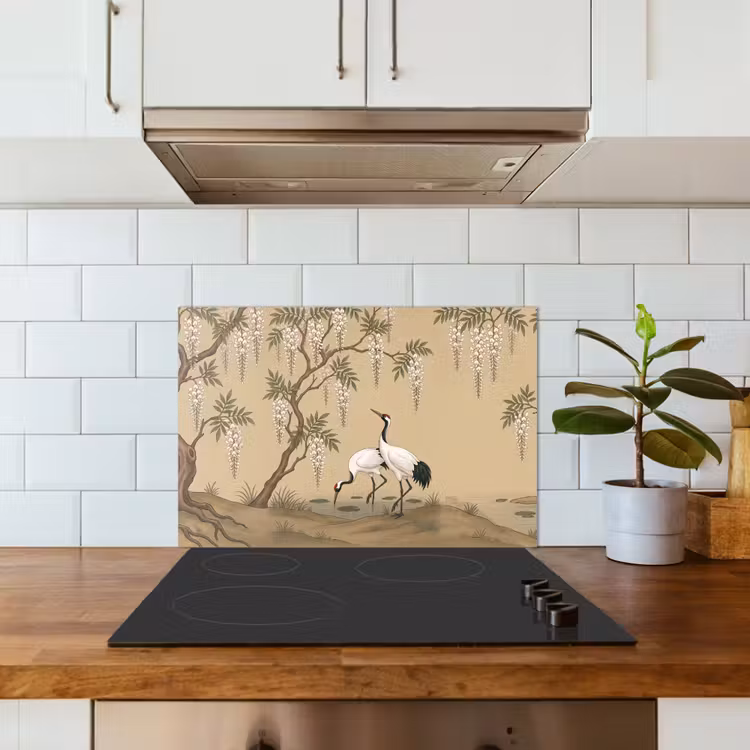 Spatscherm keuken - Kraanvogels - Water - Beige — 3