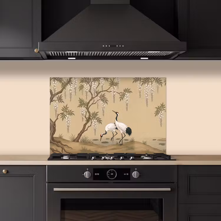 Spatscherm keuken - Kraanvogels - Water - Beige — 5