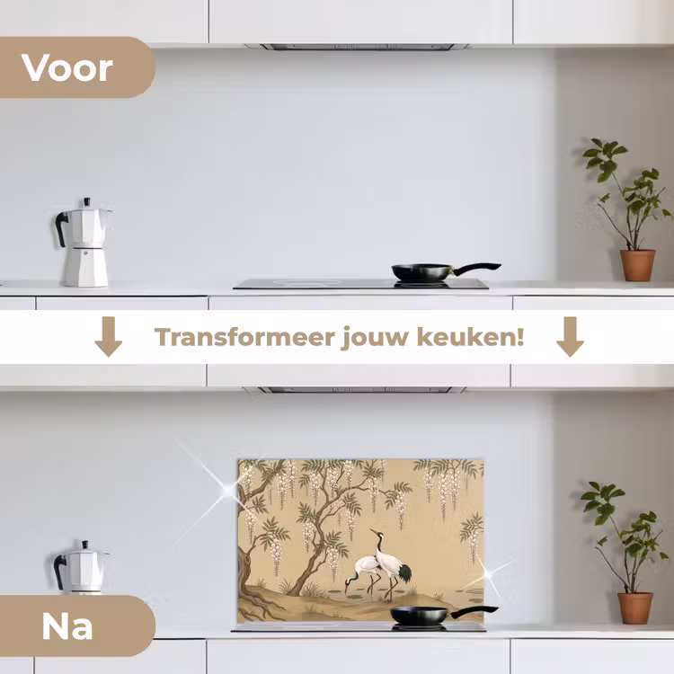 Spatscherm keuken - Kraanvogels - Water - Beige — 7