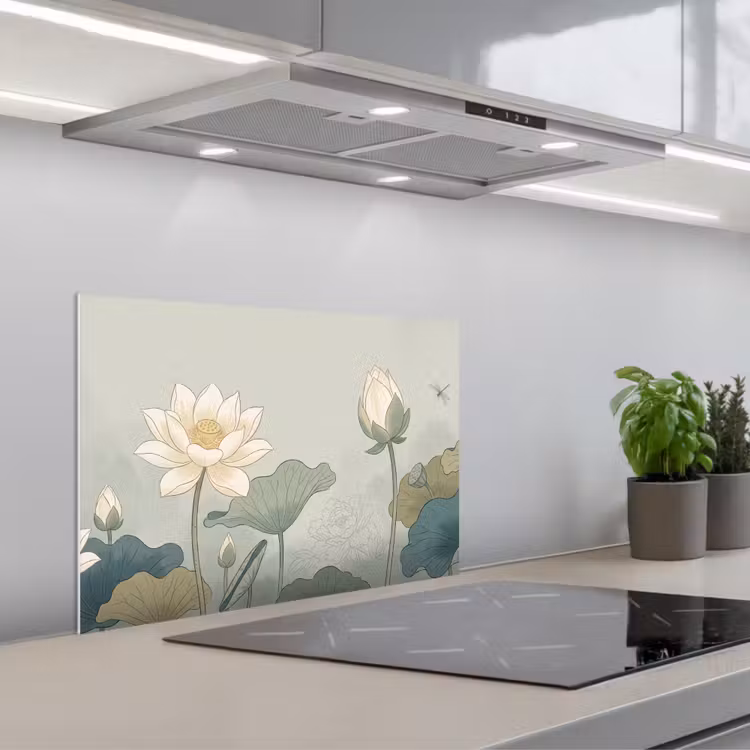 Spatscherm keuken - Lotus - Bloemen - Groen — 1
