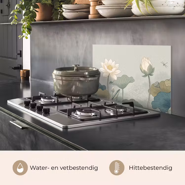 Spatscherm keuken - Lotus - Bloemen - Groen — 2