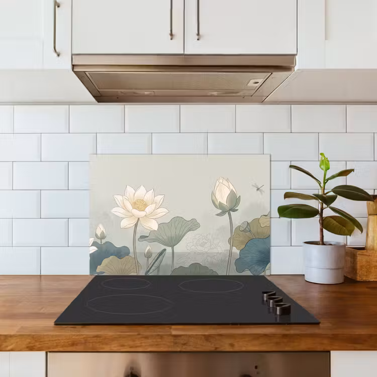 Spatscherm keuken - Lotus - Bloemen - Groen — 3
