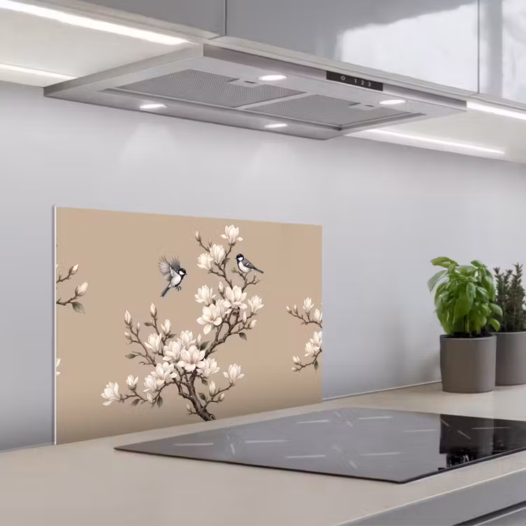 Spatscherm keuken - Oosters - Vogels - Beige — 1