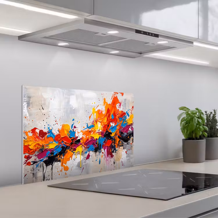 Spatscherm keuken - Abstract - Schilderij - Kleurrijk - Dynamisch — 1