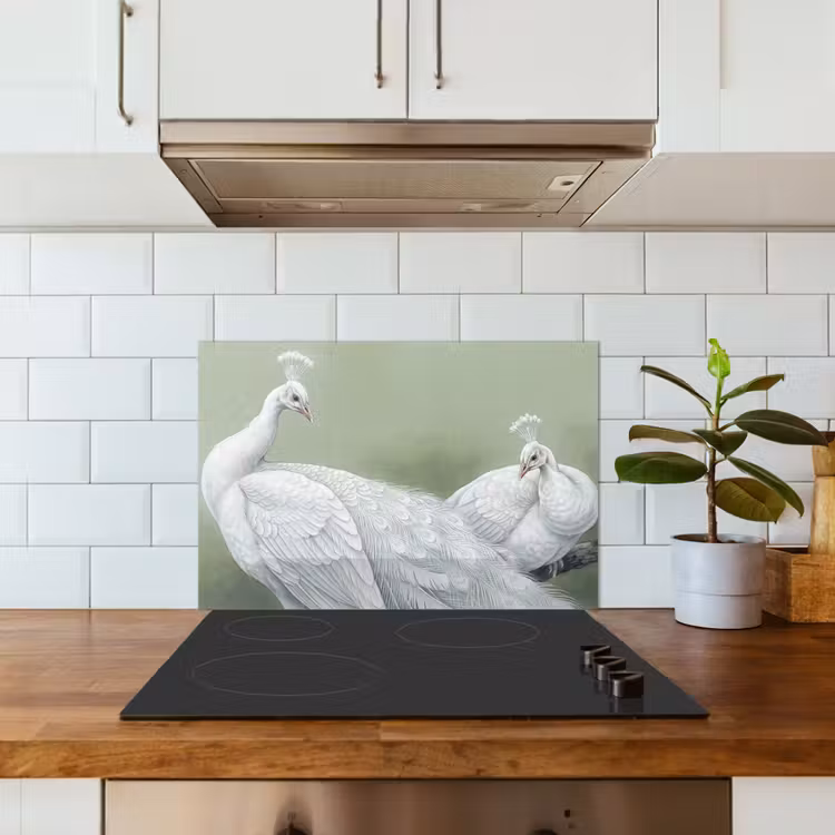 Spatscherm keuken - Pauwen - Wit - Natuur - Groen — 3