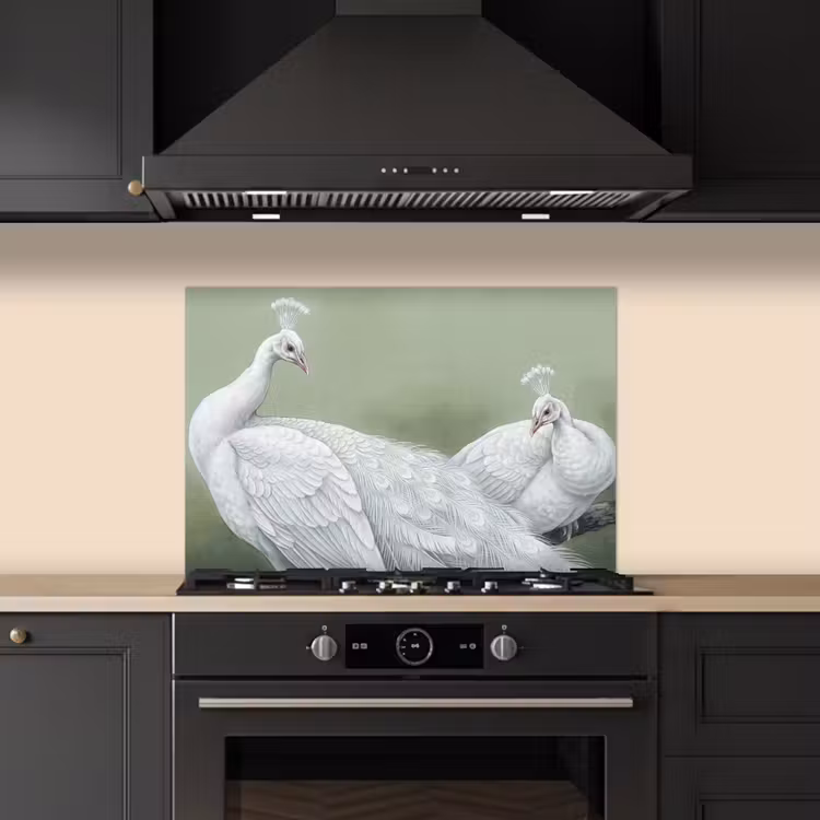Spatscherm keuken - Pauwen - Wit - Natuur - Groen — 5