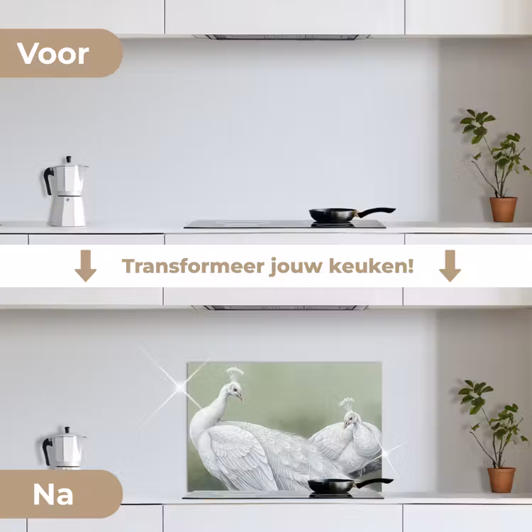 Spatscherm keuken - Pauwen - Wit - Natuur - Groen — 7