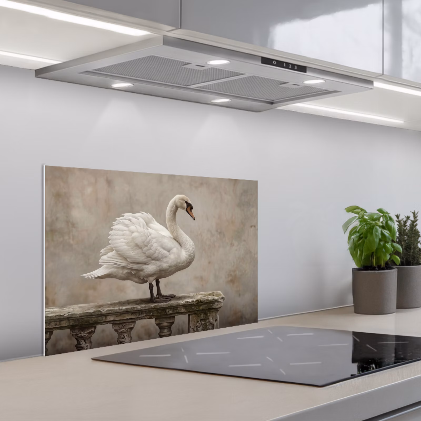 Spatscherm keuken - Zwaan - Elegant - Dieren - Wit — 1