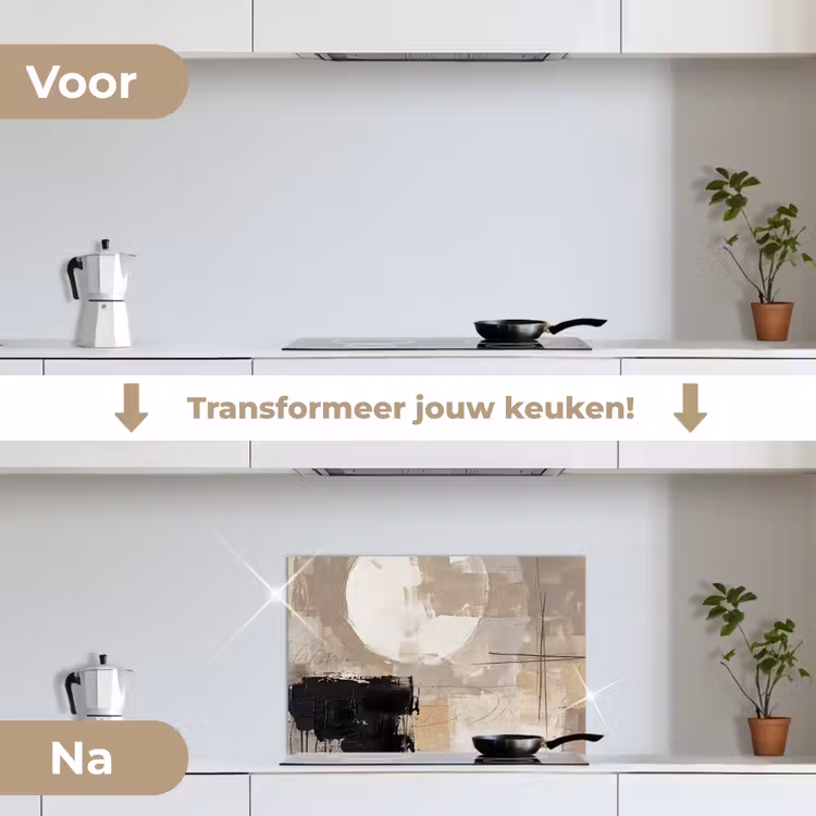 Spatscherm keuken - Abstract - Cirkel - Modern - Beige - Zwart - Minimalistisch — 7