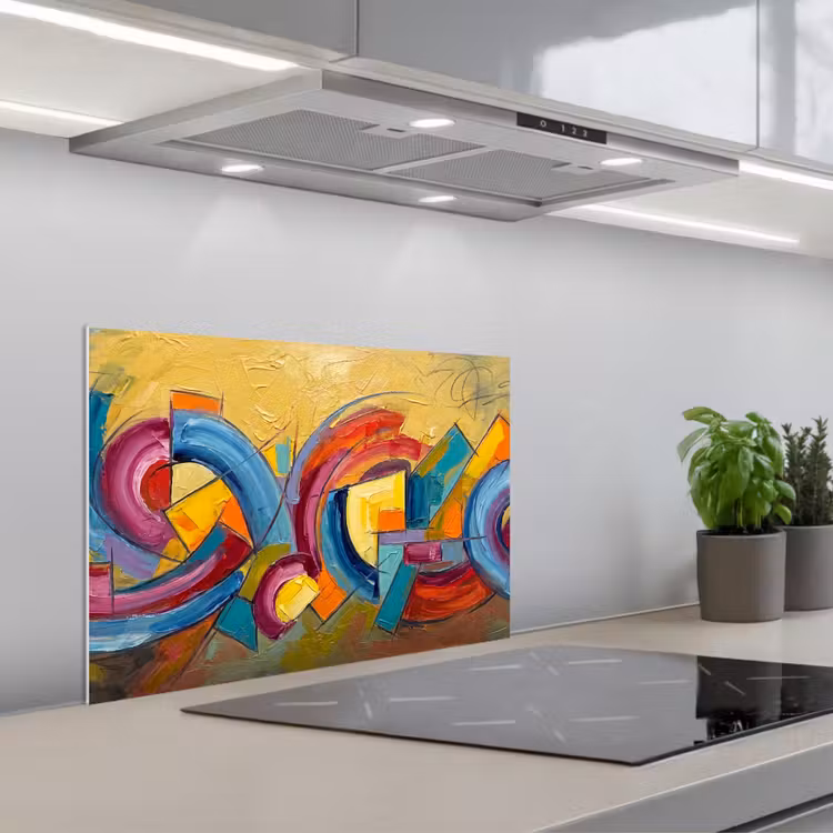 Spatscherm keuken - Abstract - Cirkels - Schilderij - Kleurrijk - Dynamisch — 1