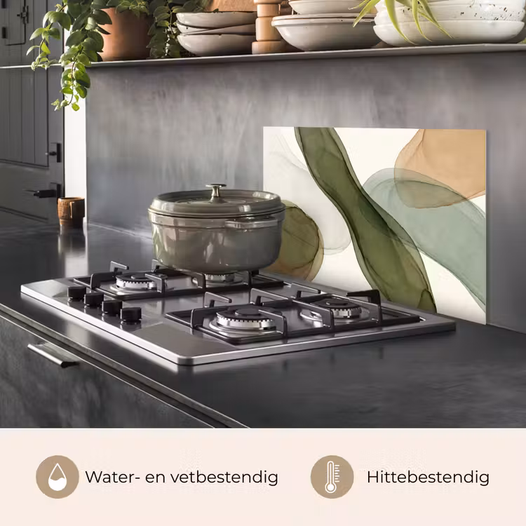 Spatscherm keuken - Abstract - Vormen - Modern - Kunst - Groen - Bruin — 2