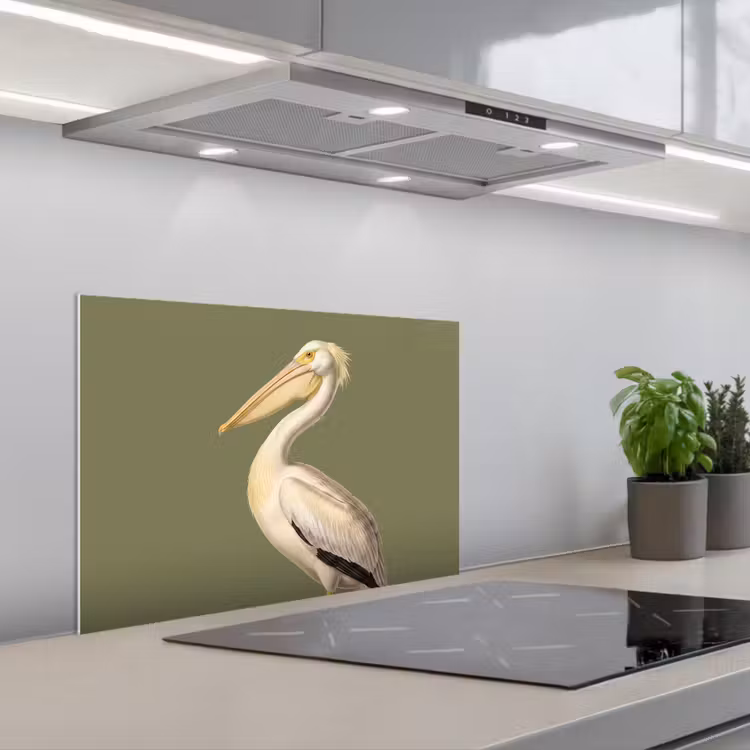 Spatscherm keuken - Pelikaan - Wit - Vogel - Klassiek - Natuur — 1